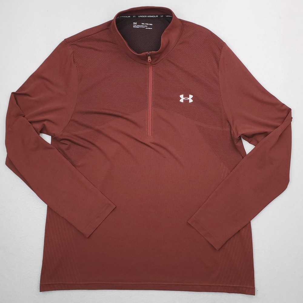 Under Armour Quarter Zip Pullover Men XXL Red Maroon Fitted HeatGear Performance